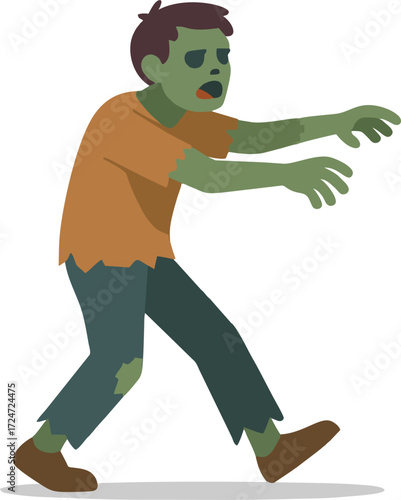 Zombie walking illustration flat design isolated on transparent background