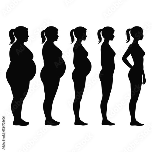 Silhouette illustration vector graphics showing weight loss progression vector