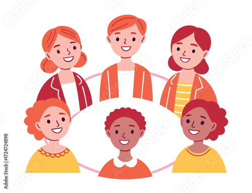 Diverse group of smiling people forming a connected community representation