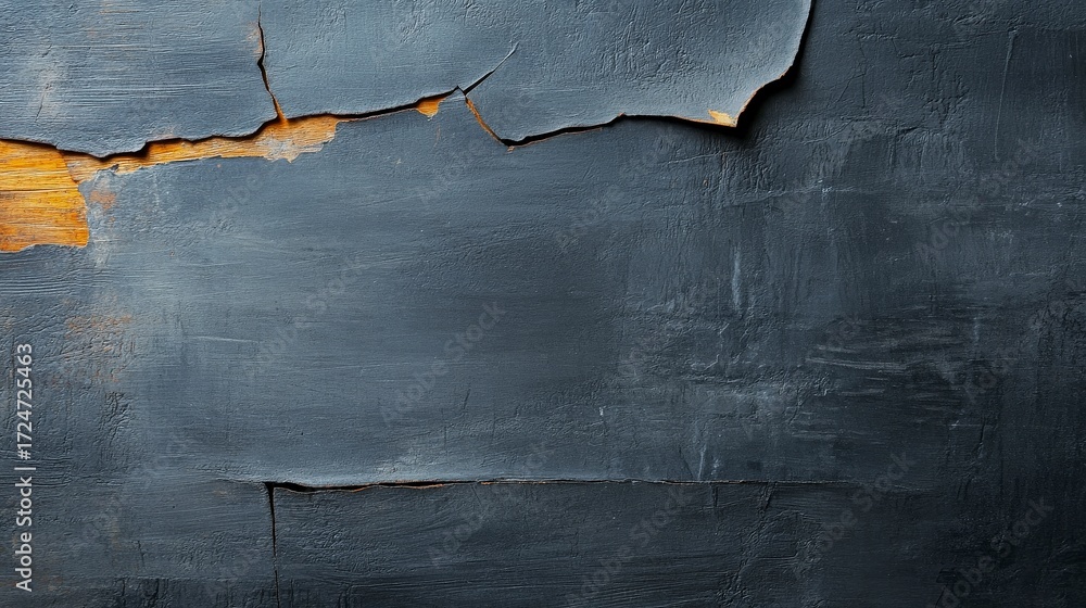 Naklejka premium Textured Background with Peeling Paint and Cracks, Dark Surface with Orange Accents for Design Projects