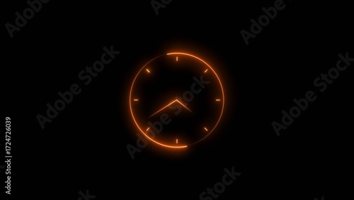 Clock icon neon bright 24 hours day fast speed. clock neon red color 4k illustration.