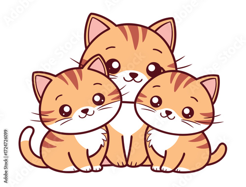 Adorable cartoon cats family illustration featuring mama cat and kittens