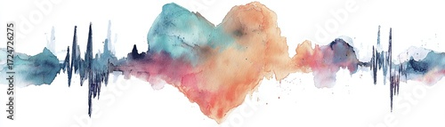 Panel kuchenny z motywem Abstract watercolor art depicting a heart shape with sound waves, blending soft colors to represent love and emotion.