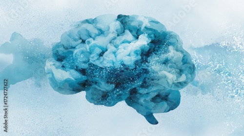 logic. An abstract brain illustration with dual-tone design, representing cognitive functions artistically. STEM education sheets, lab safety posters, designed for biotech research communications.