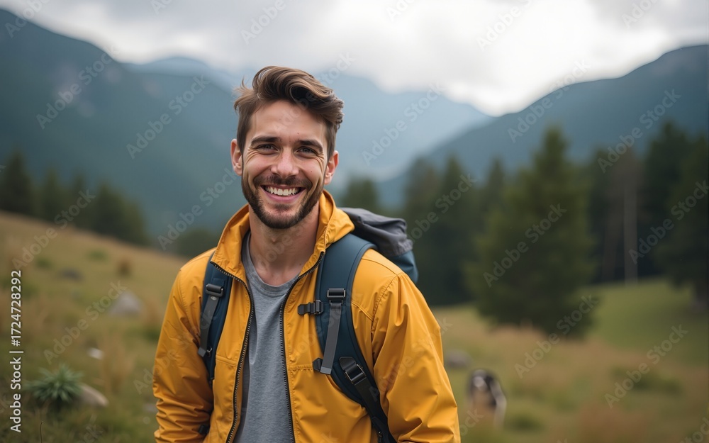 Naklejka premium Happy Man Hiking Outdoor. High quality