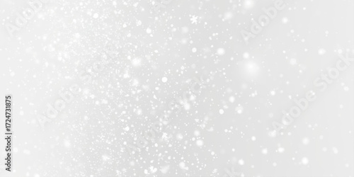 Silver Sparkling Lights Festive background with various falling snows, Silver and white snow confetti sparkle surrounding the air, seamless white snow texture background.