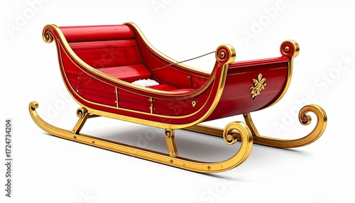 A Christmas sleigh isolated on white, shiny runners and festive style