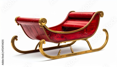 A Christmas sleigh isolated on white, shiny runners and festive style