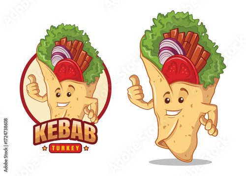Kebab Food Mascot Character Vector Illustration with Funny Expression and Chef Style
