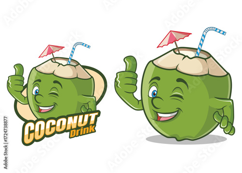 Coconut Drink Mascot Character Vector Illustration with Happy Expression
