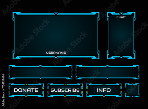 Futuristic Cyberpunk Neon Streaming Overlay HUD UI Panel Vector Sci Fi Digital Tech Interface Twitch YouTube Gaming Stream Donate Subscribe Info Username Chat Frame Design