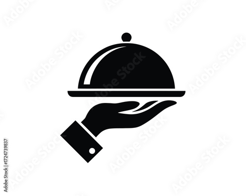 Minimalist black and white vector illustration of a hand serving food dish iconic scalable eps graphic vector