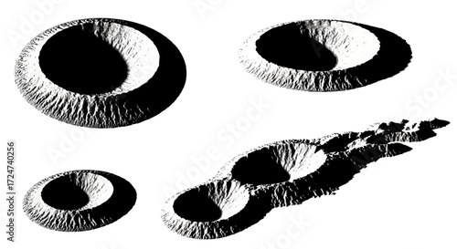 Detailed crater formations on planetary surfaces abstract textured organic shapes vector