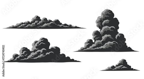 Dramatic dark smoke cloud formations explosive cumulus wisps for atmospheric effects vector