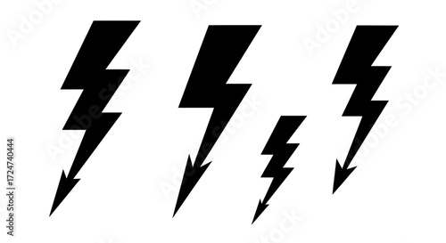 Collection of black lightning bolt symbols representing energy power and electricity vector