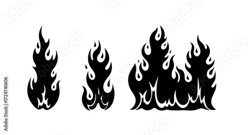 Set of diverse black flame icons and elements for graphic design projects vector