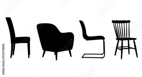 Diverse set of silhouette chairs showcase modern and classic furniture designs vector