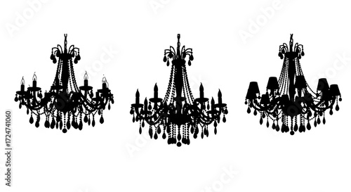 Elegant baroque chandeliers silhouette collection luxurious lighting ornate design opulent decor vector