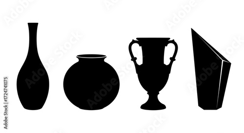 Silhouette collection of ancient greek amphorae and ceramic vessels for art history and design vector