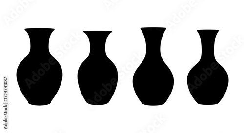 Four elegant black silhouette ceramic vases isolated on a clean white surface vector