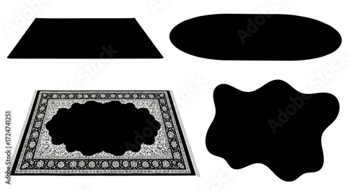 Collection of silhouette carpet and floor covering shapes isolated on white vector