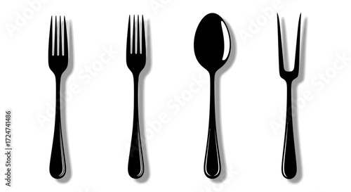 Black cutlery set includes forks spoon and carving fork isolated on vector