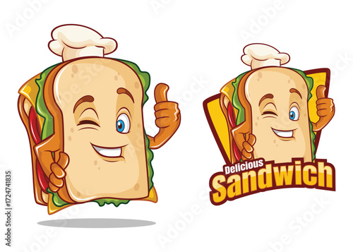 Sandwich Chef Mascot Character with Thumbs Up Fast Food Vector Illustration