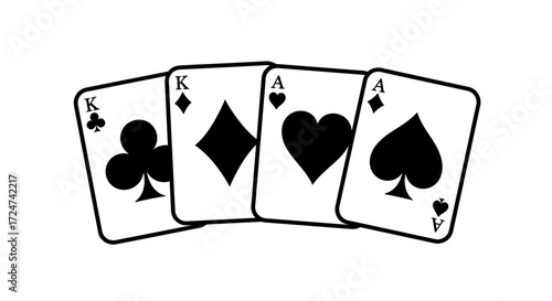 Four aces playing cards displayed in a row showing poker hands and casino games vector