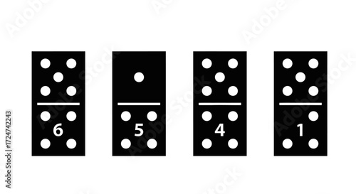 Four domino tiles displaying numbers one four five and six dots game pieces vector