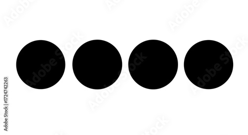 Four solid black dots arranged horizontally on a plain white surface vector