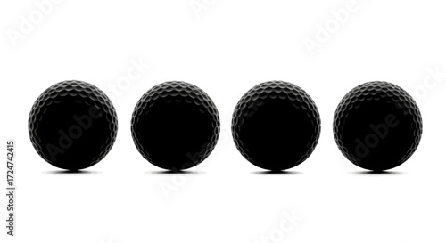 Four textured black spheres arranged in a row across a stark white surface vector
