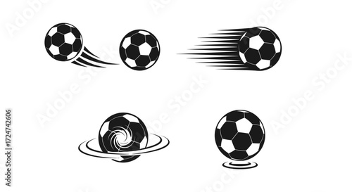 Dynamic soccer balls collection representing action speed motion and sports competition vector