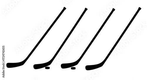 Four hockey sticks lined up together showing a sports equipment arrangement vector