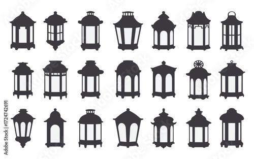 Collection of 16 black silhouette lantern vector illustrations scalable eps graphics vector