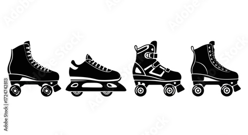 Four different styles of roller skates showcasing vintage and modern designs vector