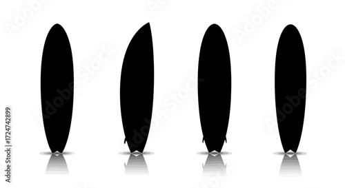 Four black oval shapes with subtle reflections and shadows showcasing different angles and perspectives vector