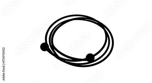 Simple overhead view of black earbud cords looped together with earbuds attached vector