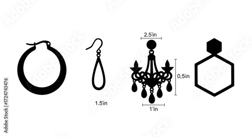 Collection of diverse jewelry silhouettes featuring earrings and a chandelier design vector