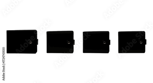 Four modern black wallets lined up offering different views and angles vector