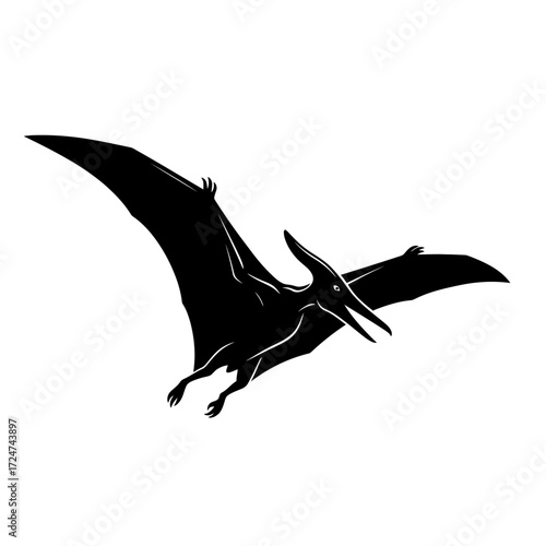 Dynamic Pterodactyl Silhouette Vector Graphic Soaring Across the Prehistoric Skies