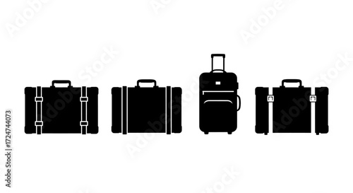 Collection of black suitcases and luggage various styles and sizes isolated graphic design elements vector