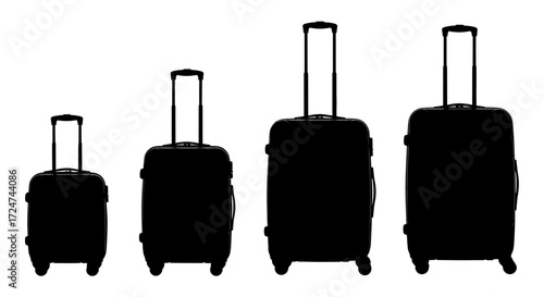 Four black silhouette suitcases of varying sizes with telescopic handles vector