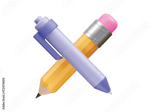 Pen and pencil icon 3d rendering illustration 