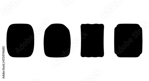 Four simple black geometric shapes with slightly rounded corners isolated on vector