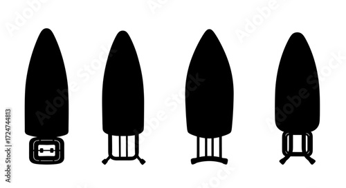 Four silhouette icons representing different whisk attachments for food preparation vector