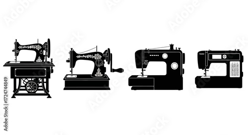 Collection of sewing machines silhouettes from vintage to modern designs vector
