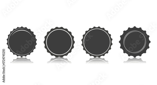 Collection of four round dark seals with decorative edges and subtle reflections vector