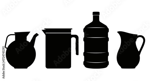 Collection of diverse pitchers and water bottle silhouettes for beverage and container concepts vector