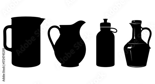 Collection of four silhouette kitchen pitchers and bottles for beverage service vector