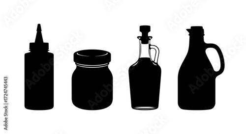 Collection of silhouette food containers for sauces oils and condiments isolated on white vector